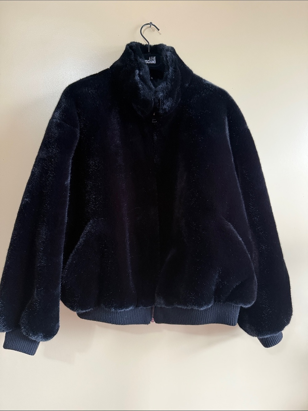 Black Faux Fur Bomber Jacket - Plush Zip Front